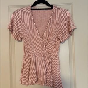 Pink Striped Wrap Top